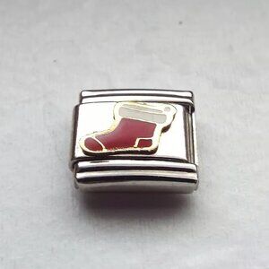 Enamel holiday stocking 9mm stainless steel Italian charm bracelet link new